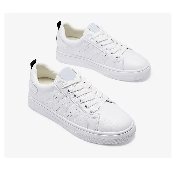 Cheap Simple Design Pu Upper Unisex Cozy White Sneaker Men Flat Casual Shoes For Women